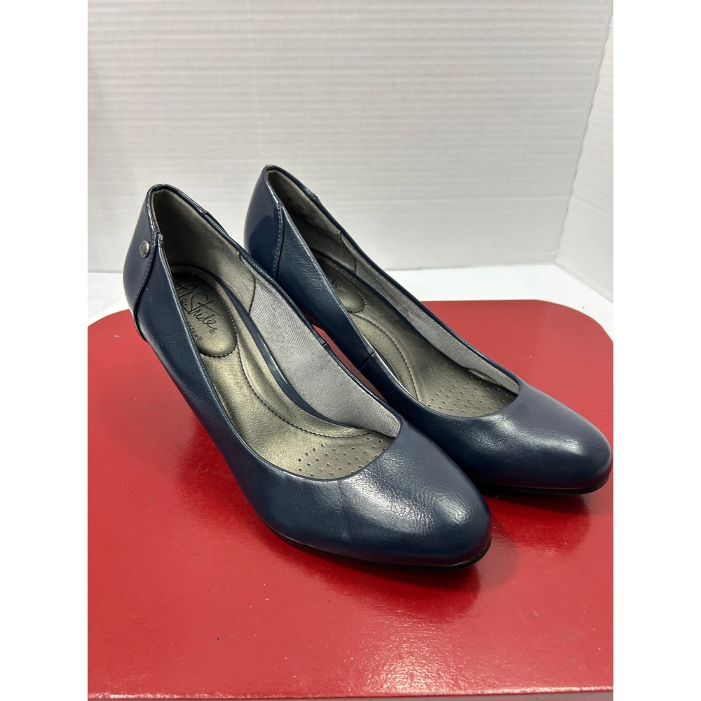 LifeStride Lively Pumps 7M Navy Blue Round Toe Career Dress Heels Comfort